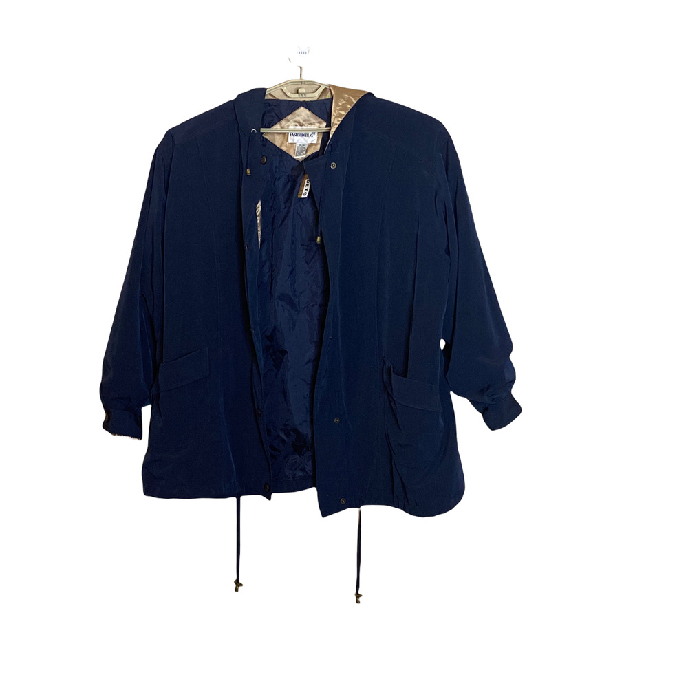 Fashion Bug Snap-Front Hooded Navy Raincoat- Size 26/28 - Picture 3 of 4